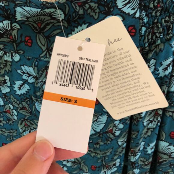 Band of the Free NWT Elise Floral Wide Leg Pull On Pants Deep Teal Aqua S - Picture 7 of 9